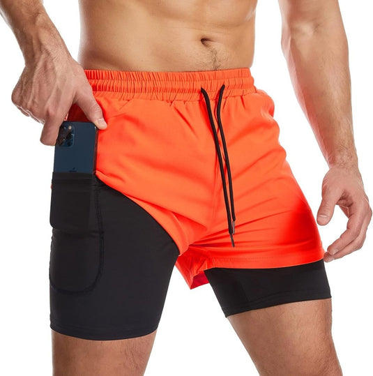 Sportshort heren 2-in-1 met compressiebroek en zakken met ritssluiting – hardloopbroek – fitnesskleding - happygetfit.com