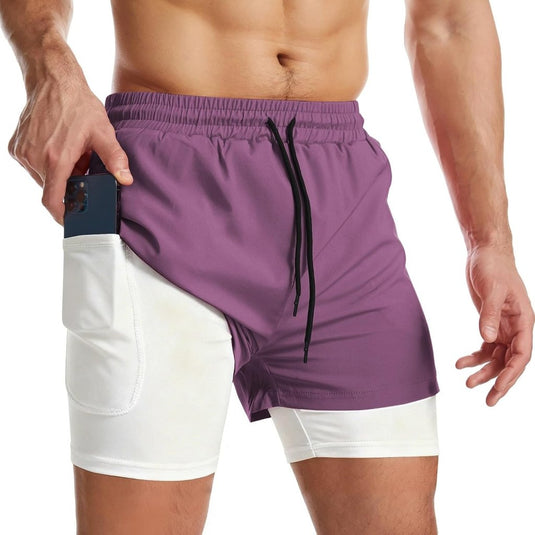 Sportshort heren 2-in-1 met compressiebroek en zakken met ritssluiting – hardloopbroek – fitnesskleding - happygetfit.com