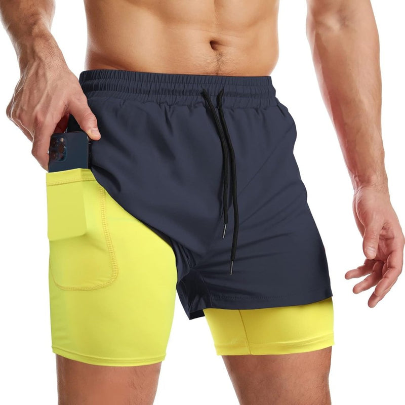 Laden Sie das Bild in Galerie -Viewer, Sportshort heren 2-in-1 met compressiebroek en zakken met ritssluiting – hardloopbroek – fitnesskleding - happygetfit.com
