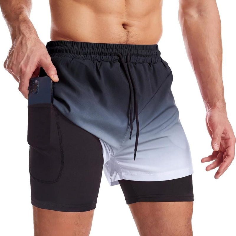 Laden Sie das Bild in Galerie -Viewer, Sportshort heren 2-in-1 met compressiebroek en zakken met ritssluiting – hardloopbroek – fitnesskleding - happygetfit.com
