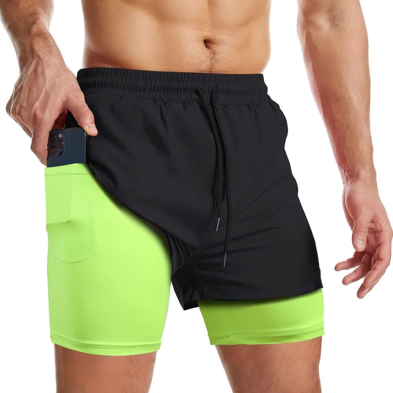 Laden Sie das Bild in Galerie -Viewer, Sportshort heren 2-in-1 met compressiebroek en zakken met ritssluiting – hardloopbroek – fitnesskleding - happygetfit.com
