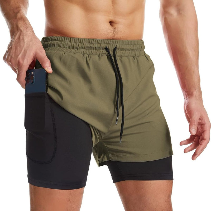 Laden Sie das Bild in Galerie -Viewer, Sportshort heren 2-in-1 met compressiebroek en zakken met ritssluiting – hardloopbroek – fitnesskleding - happygetfit.com
