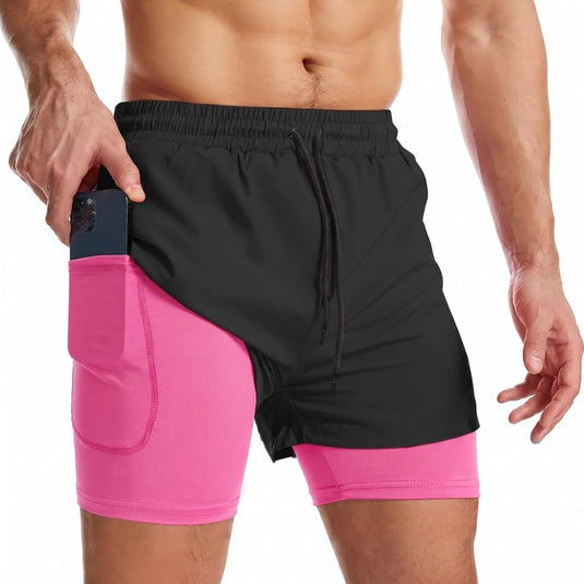 Sportshort heren 2-in-1 met compressiebroek en zakken met ritssluiting – hardloopbroek – fitnesskleding - happygetfit.com