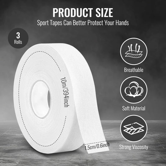 Sporttape 3 rollen 1,5 cm x 10 meter van ademend katoen voor vingers en gewrichten – kinesiotape – vingerbescherming - happygetfit.com