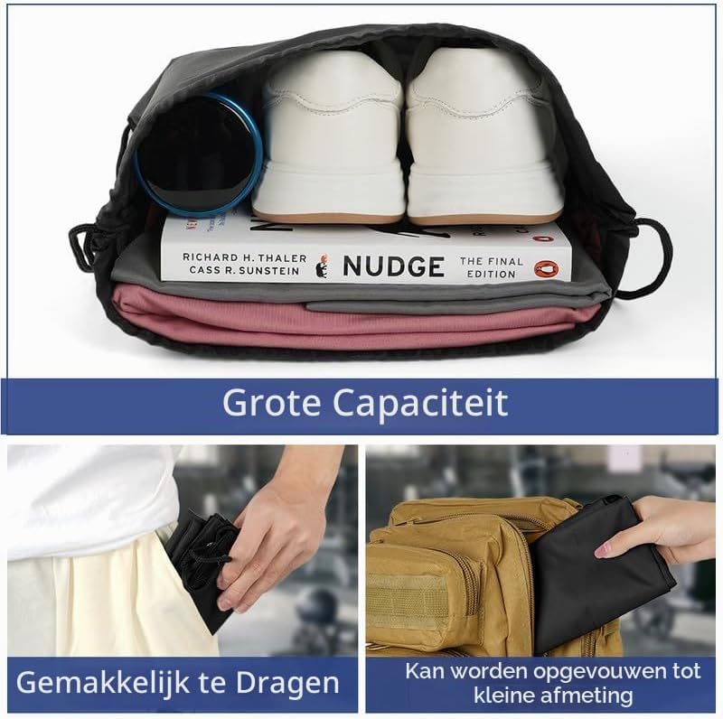 Laad afbeelding in Galerijviewer, Sporttas met trekkoord 33 x 42 cm van lichtgewicht polyester met verstelbare schouderkoorden – gymtas – zwemtas - happygetfit.com
