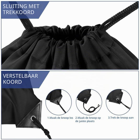 Sporttas met trekkoord 33 x 42 cm van lichtgewicht polyester met verstelbare schouderkoorden – gymtas – zwemtas - happygetfit.com