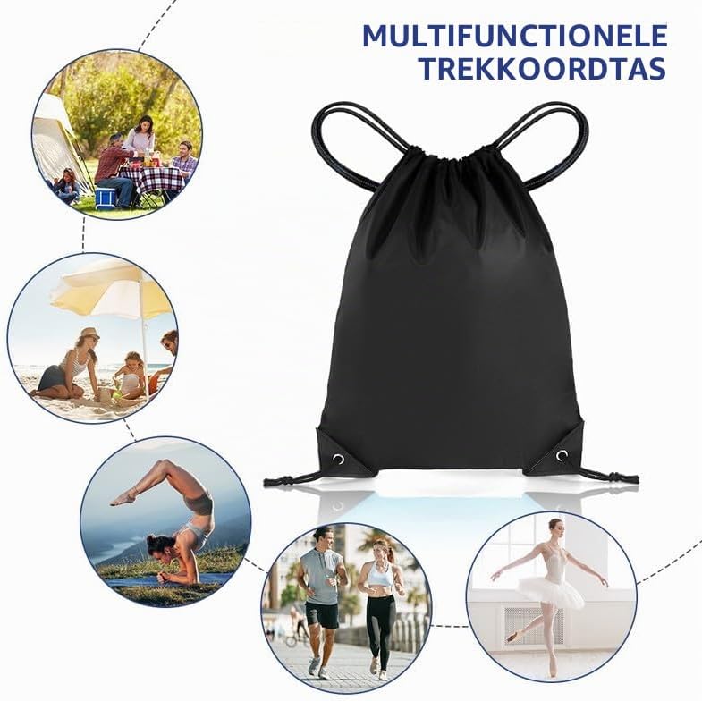 Laad afbeelding in Galerijviewer, Sporttas met trekkoord 33 x 42 cm van lichtgewicht polyester met verstelbare schouderkoorden – gymtas – zwemtas - happygetfit.com

