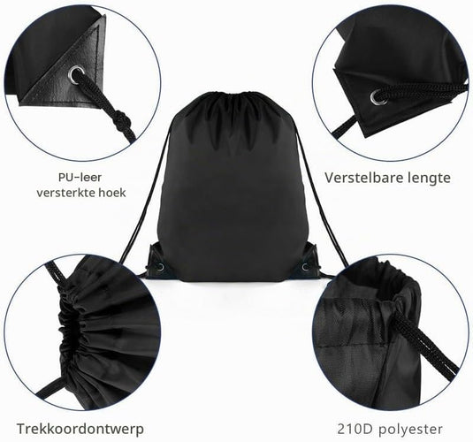 Sporttas met trekkoord 33 x 42 cm van lichtgewicht polyester met verstelbare schouderkoorden – gymtas – zwemtas - happygetfit.com