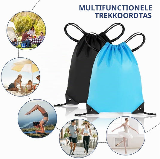 Sporttas met trekkoord 33 x 42 cm van lichtgewicht polyester met verstelbare schouderkoorden – gymtas – zwemtas - happygetfit.com