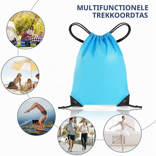 Sporttas met trekkoord 33 x 42 cm van lichtgewicht polyester met verstelbare schouderkoorden – gymtas – zwemtas - happygetfit.com