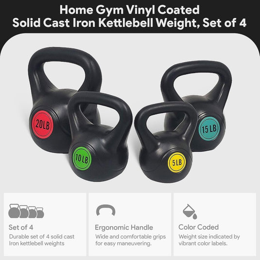 Sporzon! Kettlebell met brede grip, fitnessgewicht, set van 4, inclusief 2,3 kg, 4,5 kg, 6,8 kg, 9,1 kg, meerkleurig - happygetfit.com