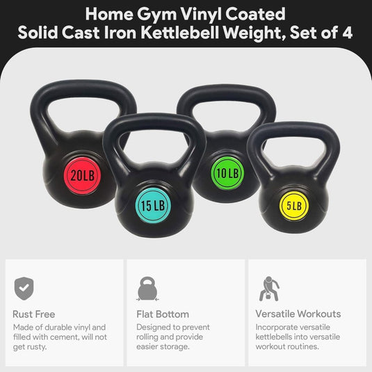 Sporzon! Kettlebell met brede grip, fitnessgewicht, set van 4, inclusief 2,3 kg, 4,5 kg, 6,8 kg, 9,1 kg, meerkleurig - happygetfit.com