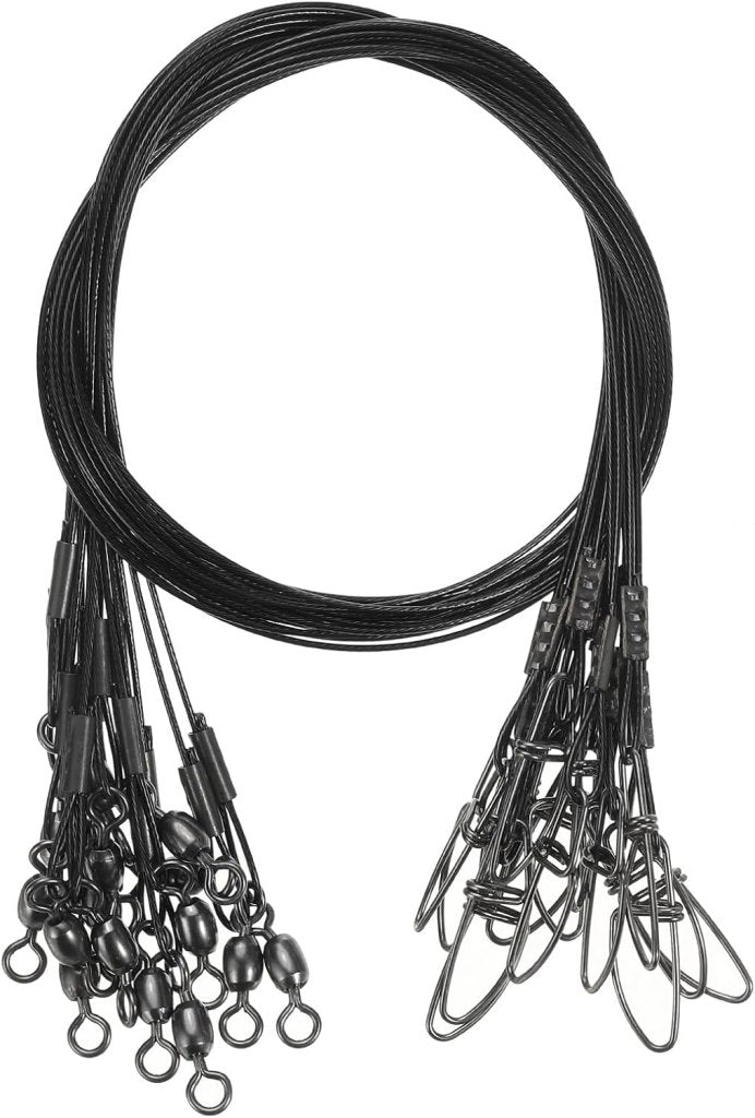 Laad afbeelding in Galerijviewer, Stalen visonderlijnen 53,3 cm 56,7 kg 15 stuks met wartel en snap – leaderlijn – visaccessoires - happygetfit.com
