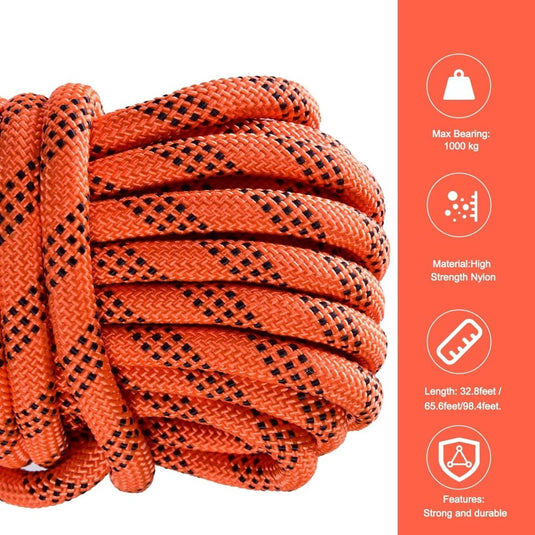 Statisch outdoor touw 30 m x 10 mm – met 2 karabijnhaken voor camping en buitengebruik - happygetfit.com