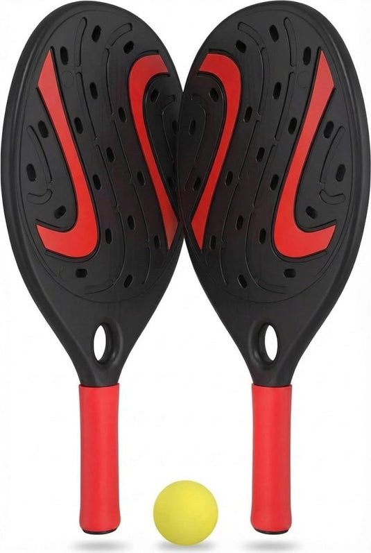 Strandracket set met 2 houten rackets en zachte bal - happygetfit.com