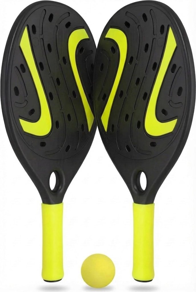 Chargez l'image dans la visionneuse de la galerie, Strandracket set met 2 houten rackets en zachte bal - happygetfit.com
