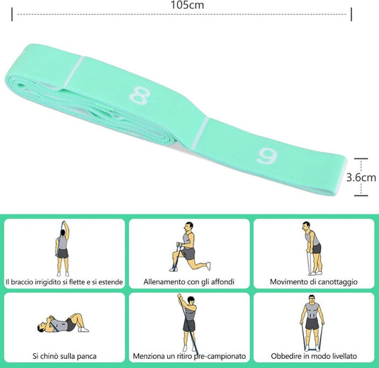 Stretchband met 9 lussen voor yoga en fitness - happygetfit.com