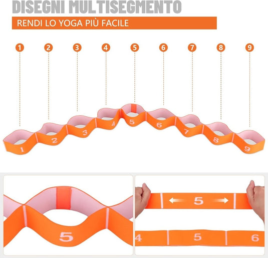 Stretchband met 9 lussen voor yoga en fitness - happygetfit.com