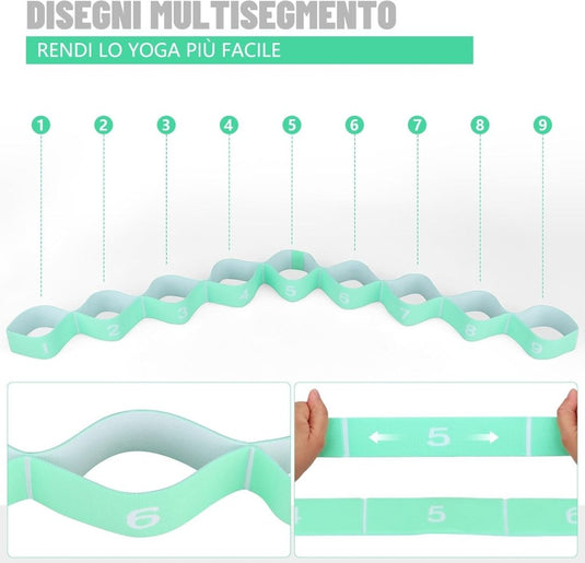Stretchband met 9 lussen voor yoga en fitness - happygetfit.com
