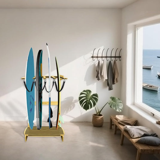 Surfboard wandrek voor 3 boards van staal met schuimbescherming – SUP longboard surfplank houder - happygetfit.com