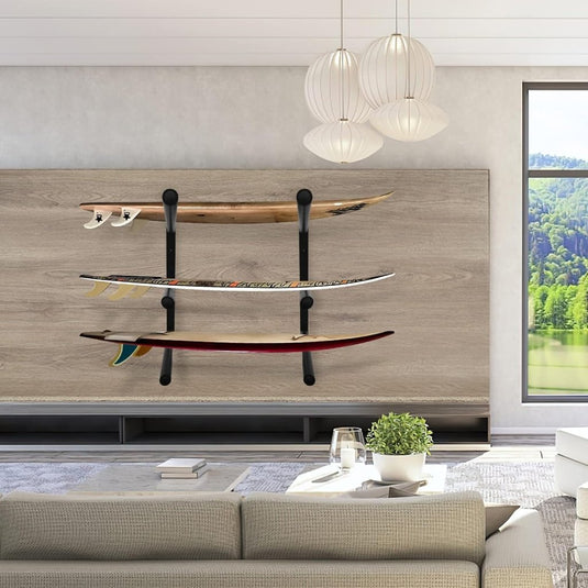Surfboard wandrek voor 3 boards van staal met schuimbescherming – SUP longboard surfplank houder - happygetfit.com