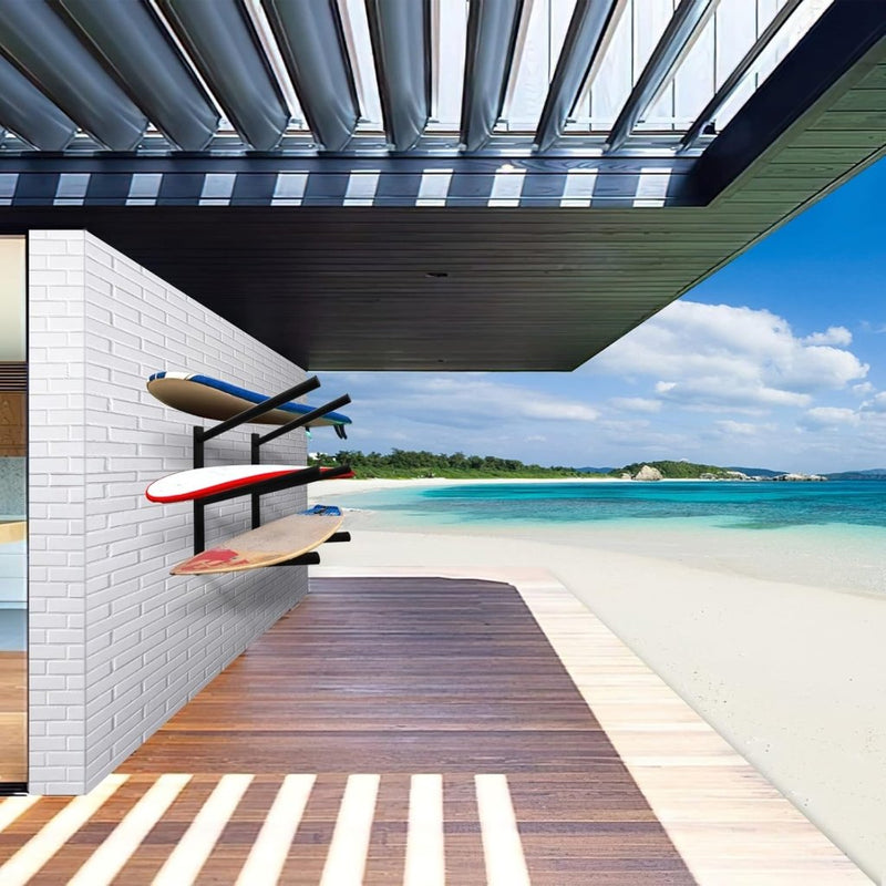Załaduj obraz do przeglądarki galerii, Surfboard wandrek voor 3 boards van staal met schuimbescherming – SUP longboard surfplank houder - happygetfit.com
