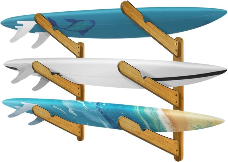 Załaduj obraz do przeglądarki galerii, Surfboard wandrek voor 3 boards van staal met schuimbescherming – SUP longboard surfplank houder - happygetfit.com
