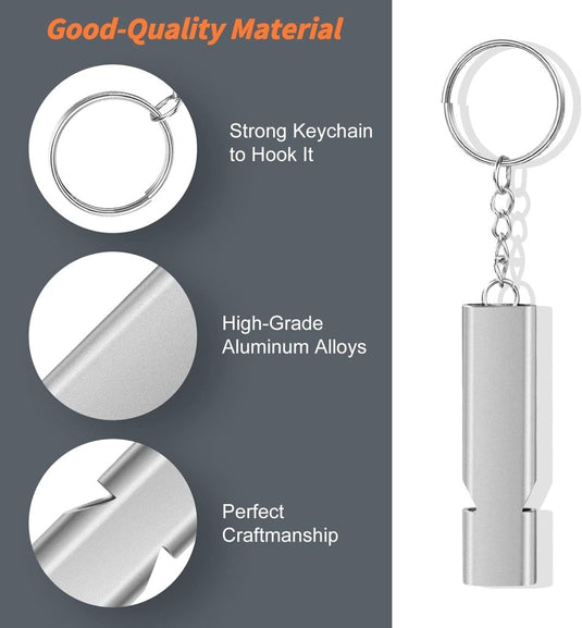 Survivalfluitjes 5 stuks van aluminium met dubbele luchtbuis en sleutelhanger tot 120 dB – noodfluitjes – signaalfluitjes - happygetfit.com