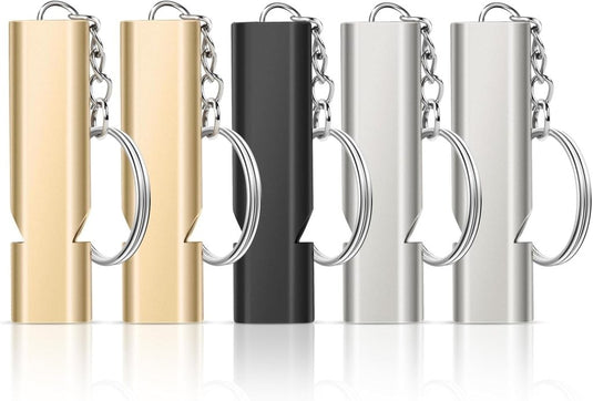 Survivalfluitjes 5 stuks van aluminium met dubbele luchtbuis en sleutelhanger tot 120 dB – noodfluitjes – signaalfluitjes - happygetfit.com