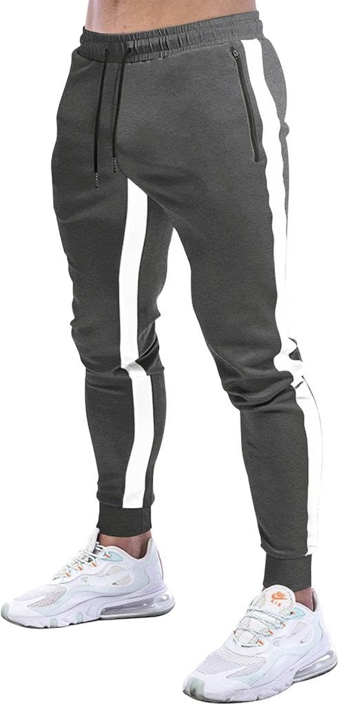 Suwangi Joggingbroek voor heren, fitnesssportbroek, joggingbroek, sweatpants, strepen, slim fit, vrijetijdsbroek - happygetfit.com