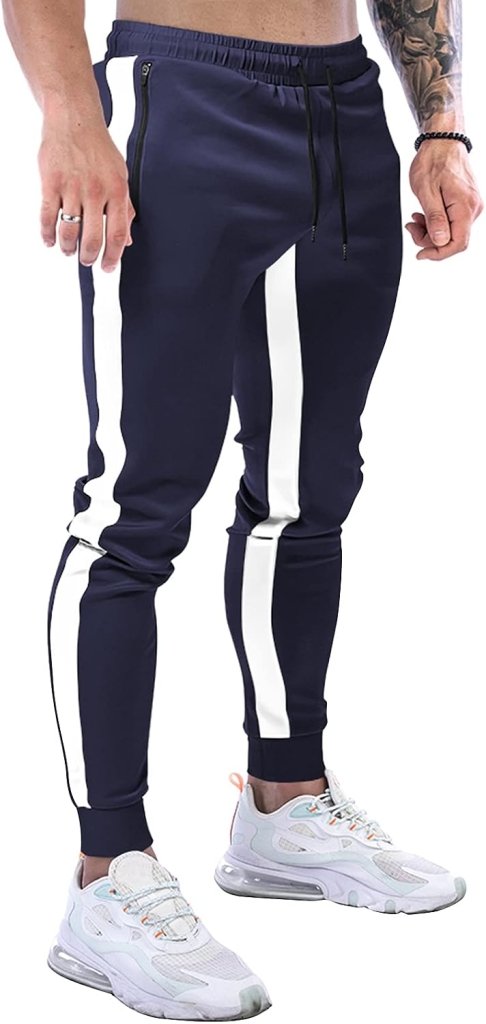 Suwangi Joggingbroek voor heren, fitnesssportbroek, joggingbroek, sweatpants, strepen, slim fit, vrijetijdsbroek - happygetfit.com