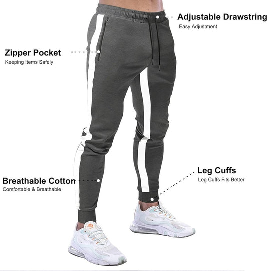 Suwangi Joggingbroek voor heren, fitnesssportbroek, joggingbroek, sweatpants, strepen, slim fit, vrijetijdsbroek - happygetfit.com