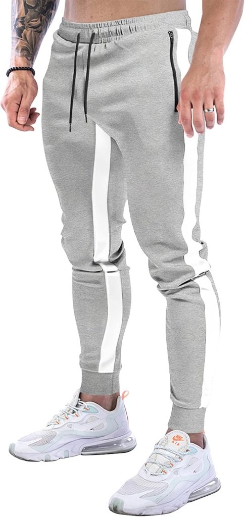 Suwangi Joggingbroek voor heren, fitnesssportbroek, joggingbroek, sweatpants, strepen, slim fit, vrijetijdsbroek - happygetfit.com