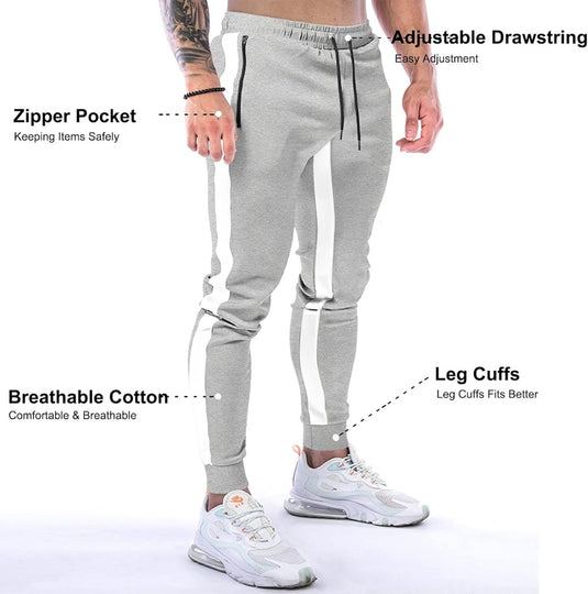 Suwangi Joggingbroek voor heren, fitnesssportbroek, joggingbroek, sweatpants, strepen, slim fit, vrijetijdsbroek - happygetfit.com