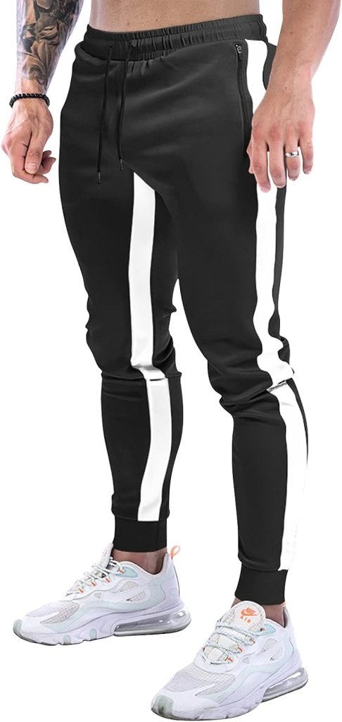 Suwangi Joggingbroek voor heren, fitnesssportbroek, joggingbroek, sweatpants, strepen, slim fit, vrijetijdsbroek - happygetfit.com
