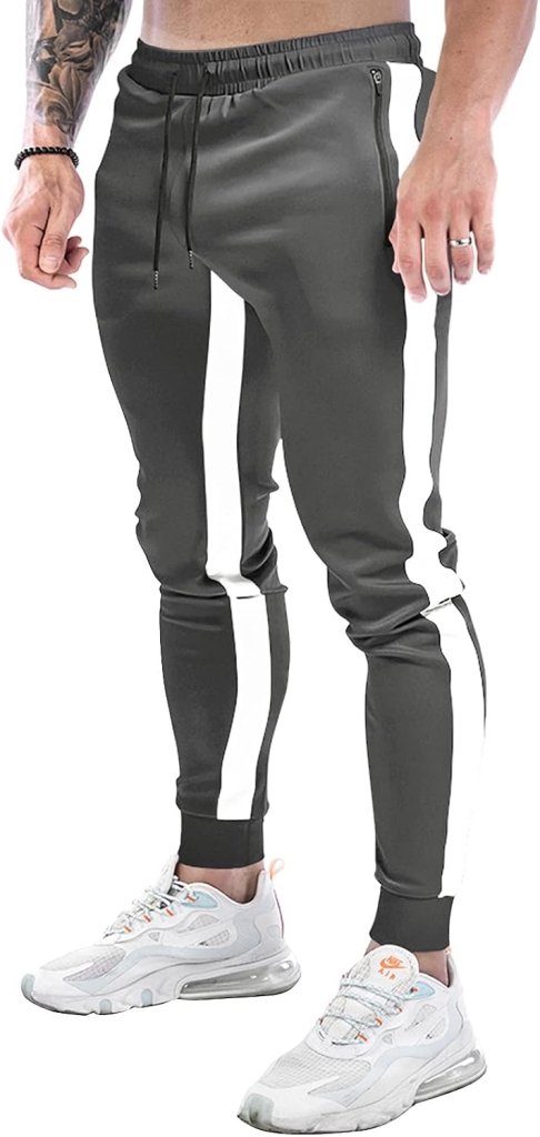 Suwangi Joggingbroek voor heren, fitnesssportbroek, joggingbroek, sweatpants, strepen, slim fit, vrijetijdsbroek - happygetfit.com