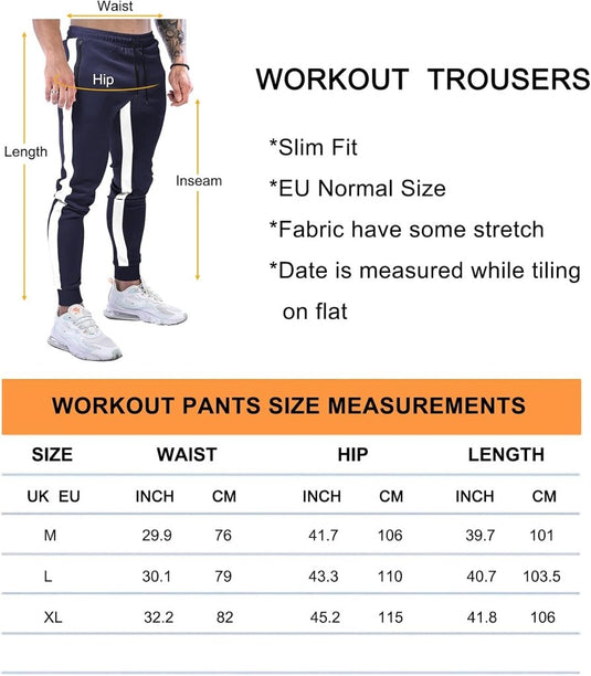 Suwangi Joggingbroek voor heren, fitnesssportbroek, joggingbroek, sweatpants, strepen, slim fit, vrijetijdsbroek - happygetfit.com