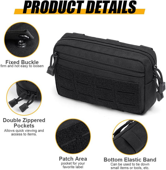 Tactische MOLLE opbergtas 20 x 12 x 5 cm van slijtvast 600D Oxford met meerdere vakken en riembevestiging – uitrustingstas – outdooraccessoires - happygetfit.com