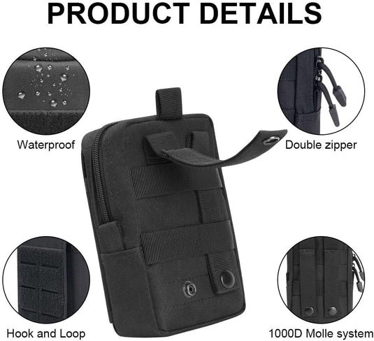 Tactische MOLLE opbergtas 20 x 12 x 5 cm van slijtvast 600D Oxford met meerdere vakken en riembevestiging – uitrustingstas – outdooraccessoires - happygetfit.com