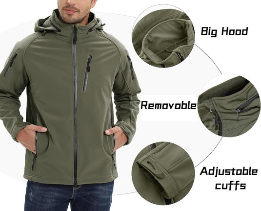 TACVASEN Softshell Herenjack Waterafstotend Militair Jack Warm Outdoorjack met Meerdere Ritszakken - happygetfit.com