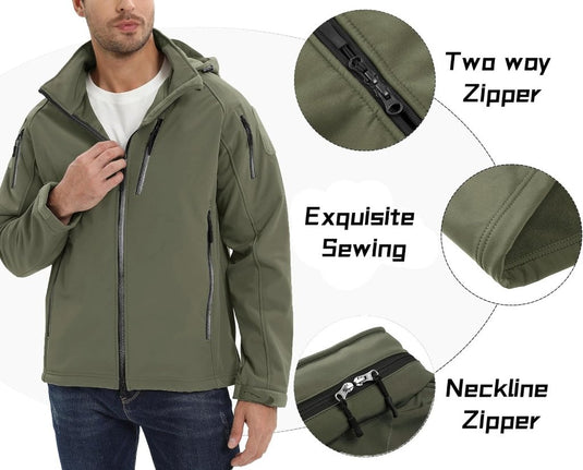 TACVASEN Softshell Herenjack Waterafstotend Militair Jack Warm Outdoorjack met Meerdere Ritszakken - happygetfit.com