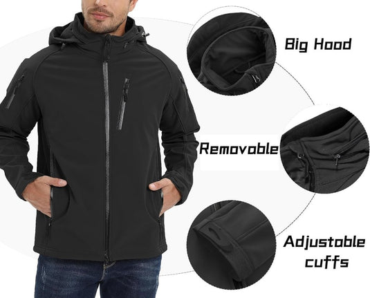TACVASEN Softshell Herenjack Waterafstotend Militair Jack Warm Outdoorjack met Meerdere Ritszakken - happygetfit.com