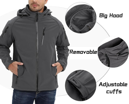 TACVASEN Softshell Herenjack Waterafstotend Militair Jack Warm Outdoorjack met Meerdere Ritszakken - happygetfit.com