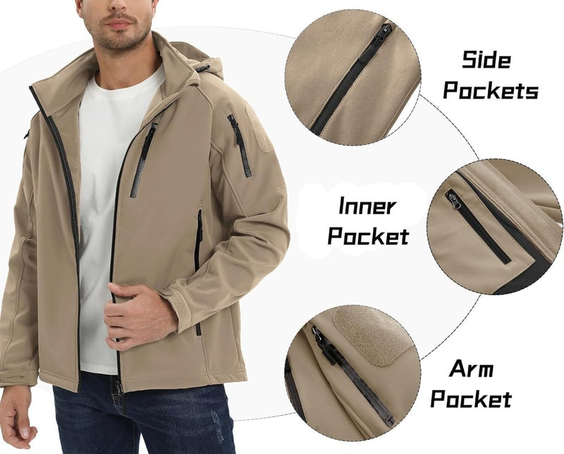 Load image into Gallery viewer, TACVASEN Softshell Herenjack Waterafstotend Militair Jack Warm Outdoorjack met Meerdere Ritszakken - happygetfit.com
