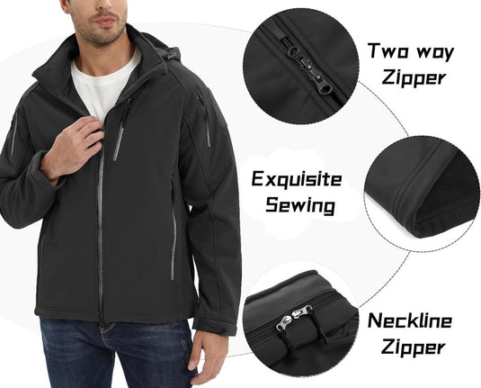 TACVASEN Softshell Herenjack Waterafstotend Militair Jack Warm Outdoorjack met Meerdere Ritszakken - happygetfit.com