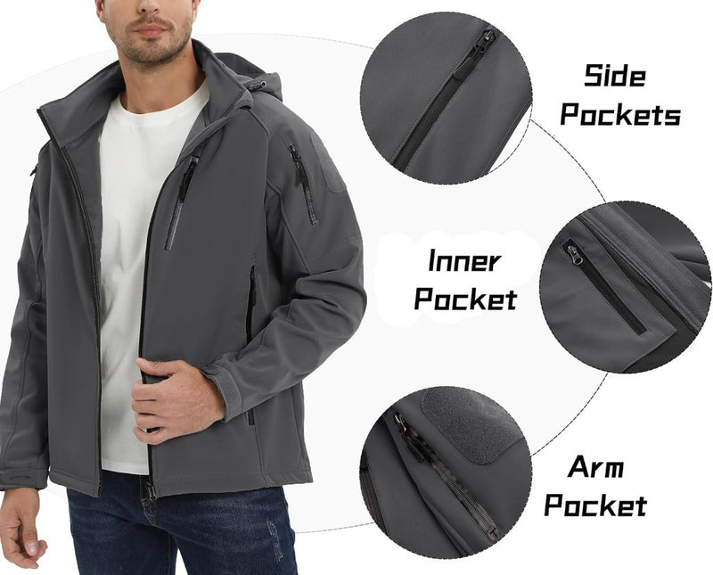 Load image into Gallery viewer, TACVASEN Softshell Herenjack Waterafstotend Militair Jack Warm Outdoorjack met Meerdere Ritszakken - happygetfit.com
