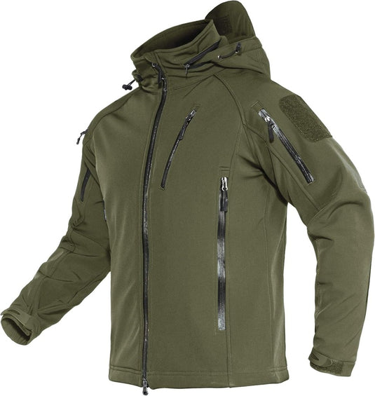 TACVASEN Softshell Herenjack Waterafstotend Militair Jack Warm Outdoorjack met Meerdere Ritszakken - happygetfit.com