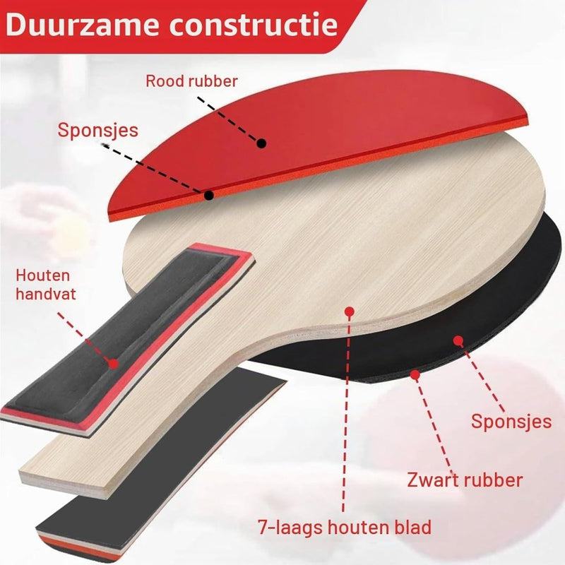 Załaduj obraz w przeglądarce galerii, Tafeltennisbatjes 2 stuks van meerlaags hout met 3 ballen en draagtas – pingpongbatjes – tafeltennistraining - happygetfit.com

