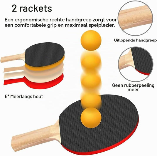 Tafeltennisset met 2 batjes, 6 ballen en uitschuifbaar net inclusief draagtas – pingpongset – tafeltennisaccessoires - happygetfit.com