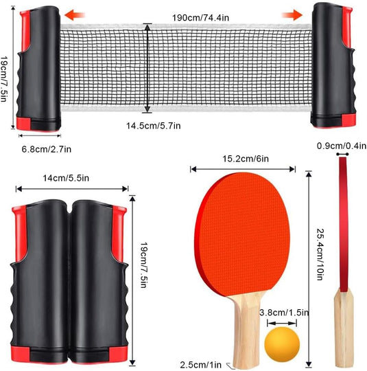 Tafeltennisset met 2 batjes, 6 ballen en uitschuifbaar net inclusief draagtas – pingpongset – tafeltennisaccessoires - happygetfit.com